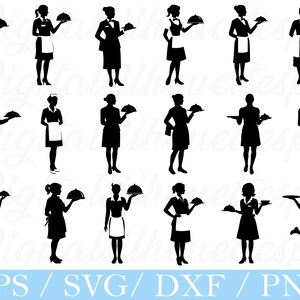 Waitress Svg, Female Waiter Silhouette, Dxf, Png