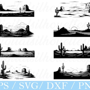 Desert Scene Svg, Desert Scene Silhouette, Dxf, Png