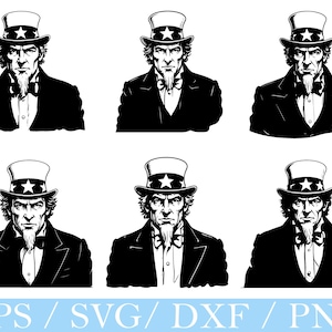 Uncle Sam Svg, Uncle Sam Silhouette, Uncle Sam Vector, Dxf, Png