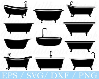 Bañeras SVG, silueta de bañera, DXF, PNG