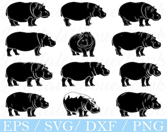 Hippopotamus Svg, Hippopotamus Silhouette, Hippo Vector, Dxf, Png
