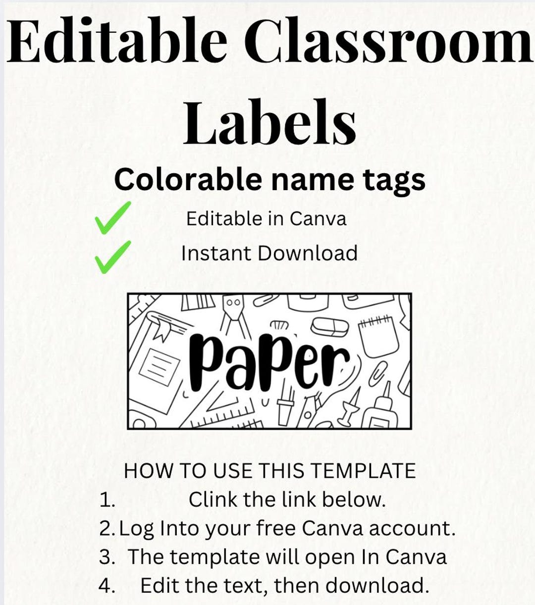 Colorable Labels Colorable Classroom Labels - Etsy