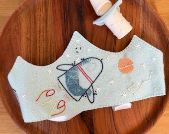 Embroidered Space Birthday Crown & Peg Doll, Photo Prop