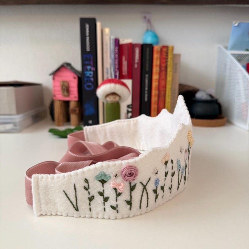 Personalized Embroidered Birthday Crown | Floral felt crown for girls image 6