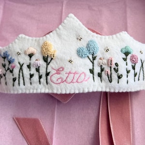 Personalized Embroidered Birthday Crown | Floral felt crown for girls image 3