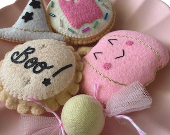 Pink Felt Halloween Cookie Ornaments | Pastel Spooky Decor Set