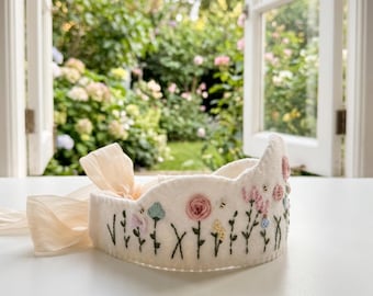 Personalized Wildflower Embroidered Baby Crown | Felt First Birthday Photo Prop