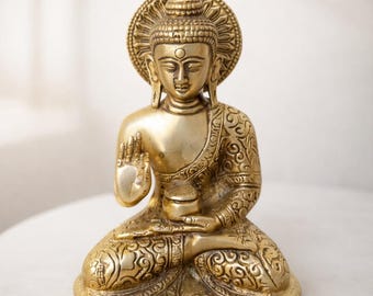Handcrafted Brass Buddha Statue | Antique Gold Finish, Zen Decor