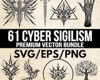 Cyber Sigilism Illustration Bundle - SVG/EPS/PNG Tattoo Designs – Futuristic Tribal Occult Illustrations for Digital & Ink Art Cricut