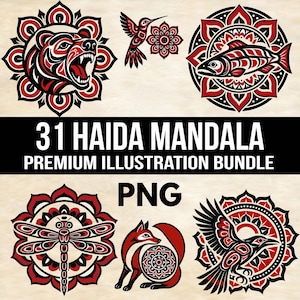 Haida-Inspired Mandala Designs | Digital Download Bundle | PNG Clipart for Crafts, Tattoos, Sublimation, Apparel