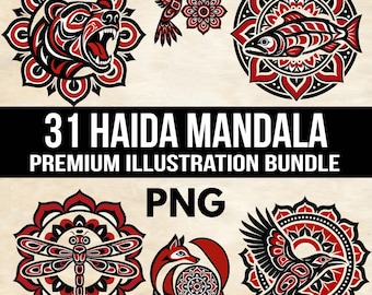 Haida-Inspired Mandala Designs | Digital Download Bundle | PNG Clipart for Crafts, Tattoos, Sublimation, Apparel