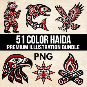 Haida-Inspired Bear Color PNG Illustration Bundle - Pacific Northwest Coastal Digital Download Bundle Bear Eagle Totem Canadiana