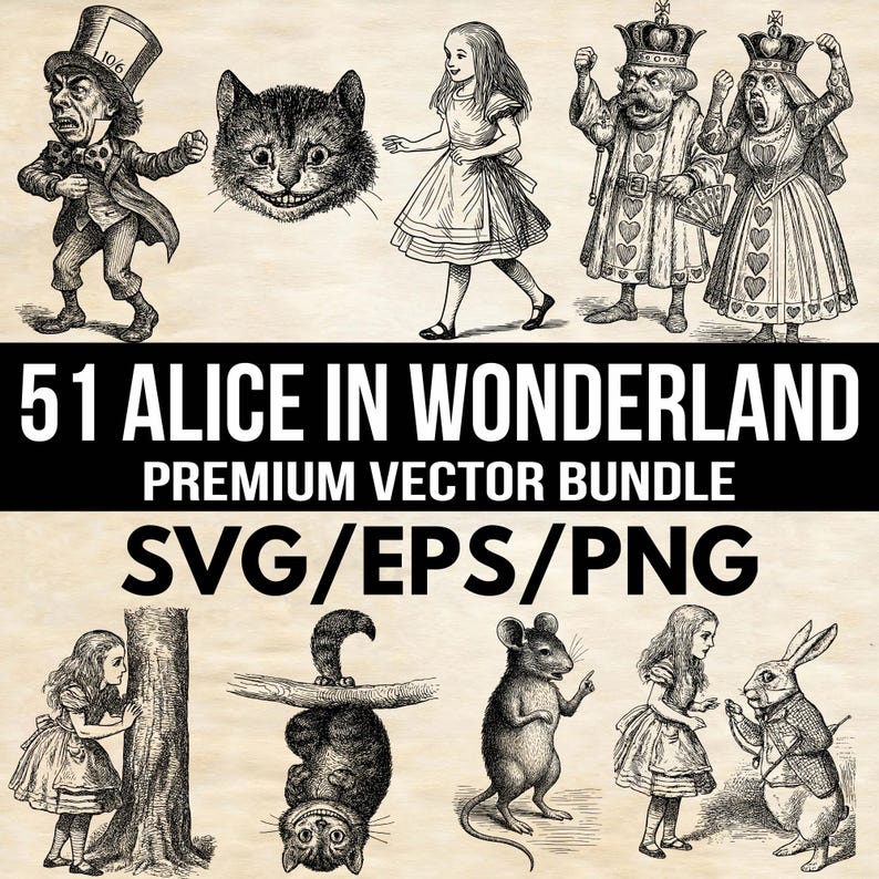 Alice in Wonderland SVG PNG Bundle - Alice, Mad Hatter, White Rabbit ...