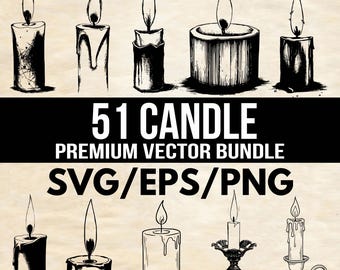 Paquete de ilustraciones vectoriales de velas - SVG PNG - Imágenes prediseñadas de velas de cera con llamas góticas de Halloween para Cricut, sublimación y manualidades
