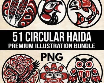 Haida-Inspired Circular Designs | Digital Download Bundle | PNG Clipart for Crafts, Tattoos, Sublimation & More