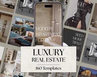 Modelli Instagram per immobili di lusso: Kit social media moderno per agenti immobiliari (modificabile su Canvas, 160 post)