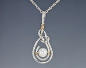 Hand-tied Bowline Pendant, Pearl Pendant, Silver Knot Pendant, Bowline Pendant, Nautical  Pendant, Coast Guard Auxillary Nautical Jewelry