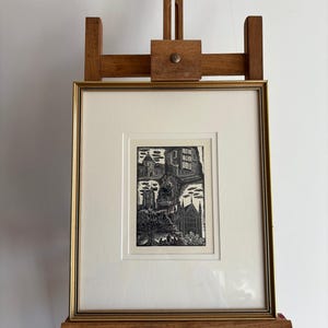 Original Helen Ogilvie woodblock print &quot;Melbourne University&quot;, framed art, Architecture, Australian artwork