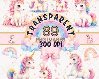 Einhorn Aquarell Clipart Bundle | Pastell Regenbogen PNG Bilder (Digitaler Download)