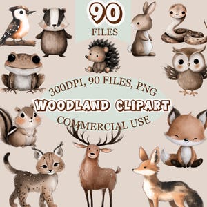 Watercolor Woodland Boho Clipart, Cute Animals Clipart,Woodland Animal Portraits, Baby Shower Clipart, Woodland Nursery, Forest Animals,