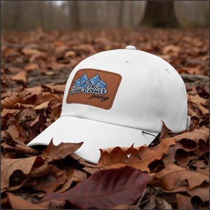 Blue Collar Gang Dad Hat, Leather Patch Workwear Cap, Adjustable Chino Twill Gift