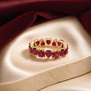 Heart Shape Ruby Anniversary Band, Silver and Ruby Ring