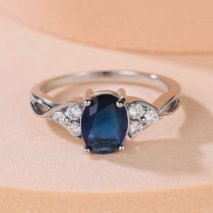 Natural Oval shape Blue Sapphire Ring 14K solid gold Genuine Sapphire Engagement Ring Promise Royal Blue Sapphire September Birthstone ring