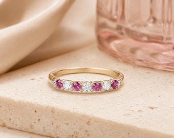Ring met robijn en diamant, robijnring, ring met natuurlijke robijn, trouwring met robijn, geboortesteenring van juli, jubileumcadeauring, ring voor haar