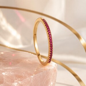 July Birthstone Stacking Ring ruby Eternity Band, ruby ring, natural ruby half eternity band, red ruby gemstone ruby engagement wedding band