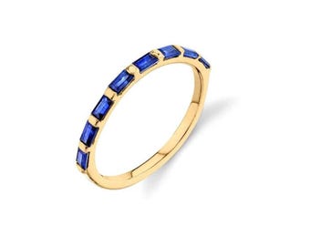 Blue Sapphire Band, Sapphire Half Eternity Band, Baguette Sapphire Band, Sapphire Wedding Band, Matching Band, Engagement Ring Gift