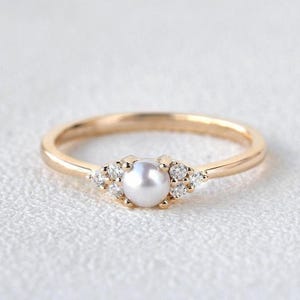 925 Pearl Ring,14K Gold Diamond Pearl Ring, Dainty Freshwater Pearl Ring, Natural Pearl Ring,June birthstone Ring, Personalized gift for her