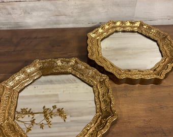 Pair of Vintage Hexagonal Hollywood Regency Wall Mirrors