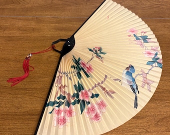 Vintage Hand Fan With Birds and Floral