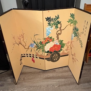 Vintage Japanese Four Panel Screen - Etsy