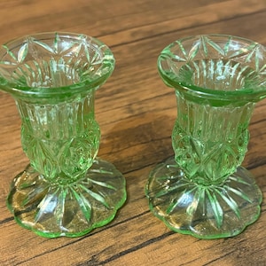 Green Depression Glass Candle Holders