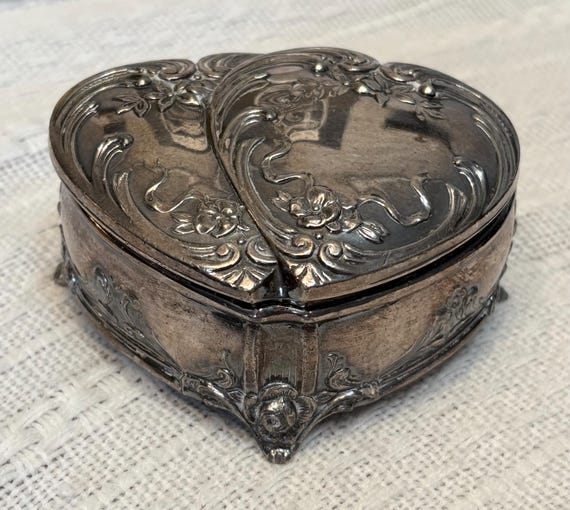 Double Heart Silver Plated Jewelry Trinket Box