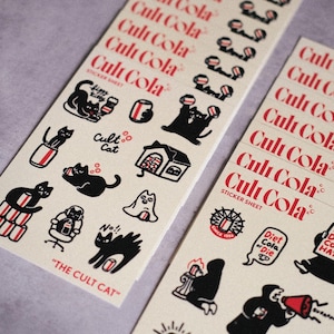 Cult Cola Sticker Sheets | Funny Cult Cat & Soda Stickers