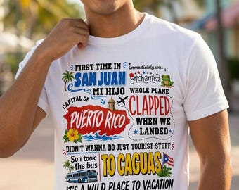 Youth and Adult - First Time In San Juan Puerto Rico T-Shirt - PR Viral Meme Video Song Vacation, Puerto Rican Boricua Pride Gift Unisex Tee