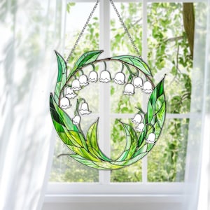 Lily of the Valley Window Hanging Acrylic Suncatcher Decoration with Green Leaves Floral Home Decoration Spring Window Ornament Gift