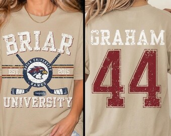 Briar U Hockey Vintage Shirt Off-Campus Garrett Graham 44 University T-Shirt College Tee Custom Game Shirt Romance Novel Gift Hawk Mascot
