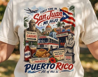 Youth and Adult - First Time In San Juan Puerto Rico T-Shirt - PR Viral Meme Video Song Vacation, Puerto Rican Boricua Pride Gift Unisex Tee