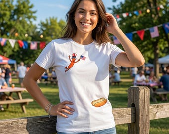 Hotdog Freedom Dive Funny Uncle Sam Hot Dog Jumping Into Bun T-Shirt, Funny Hot Dog Jumping Into Bun, 4th of July Hot Dog, Patriotic BBQ