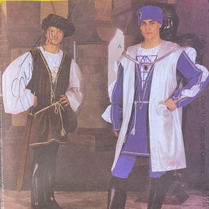 May include: McCall's Costumes pattern envelope featuring two medieval costume designs. The envelope is yellow with the brand name in large orange letters. The costumes include tunics, hats, and boots. Size Z (Lrg-Xlg).