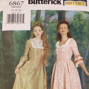 Colonial Georgian Gown Pattern Butterick 6867 Making History 12-16 Uncut FF