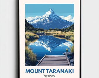Taranaki Wall Art, Mount Taranaki NZ Print, New Zealand Watercolor