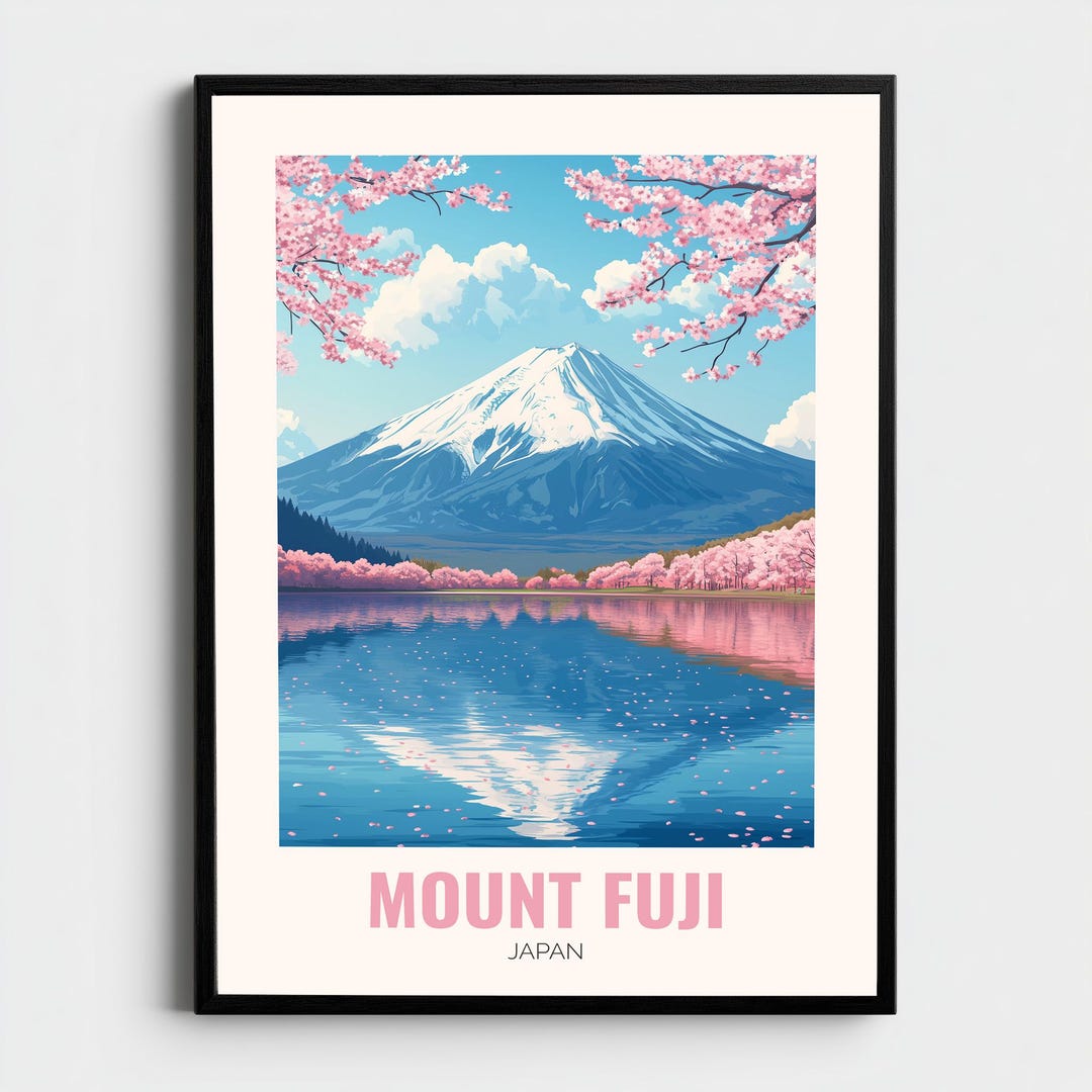 Mount Fuji Japan Poster Mount Fuji Print Japan Wall Art Cherry Blossom ...