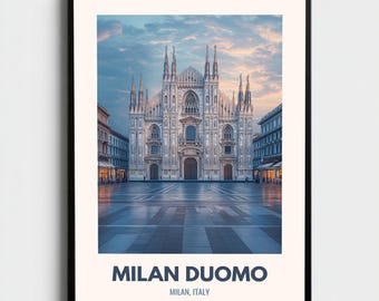Milan Duomo Italy Cathedral Travel Poster | Vintage Historic Landmark Wall Art Print | Europe Decor