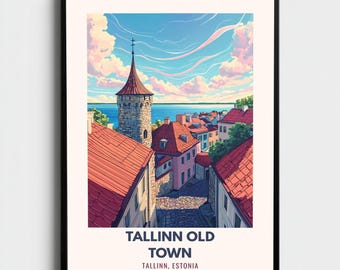 Tallinn Old Town Estonia Travel Poster | Vintage Cityscape Wall Art Print | Europe Decor