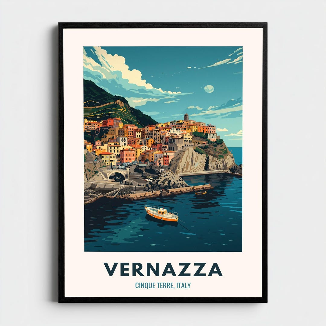 Vernazza Italy Village Travel Poster | Vintage Coastal Wall Art Print ...