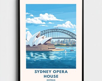 Sydney Opera House Australia Travel Poster | Vintage Harbour Wall Art Print | Oceania Decor